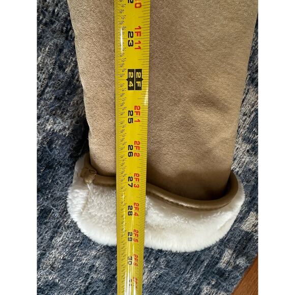 Vintage Suede Tan-White Fur Jacket/Coat Zip Up Maurices Y2K Hooded Women’s Large - Picture 9 of 11